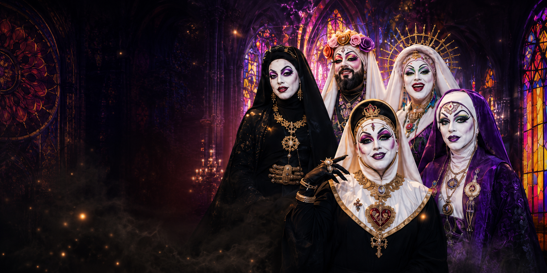 The Orlando Sisters gathered in gothic-glam regalia