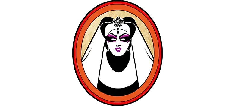 A novice Sister in whiteface and ceremonial attire